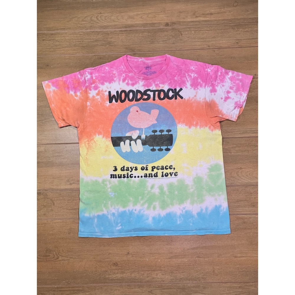 Liquid Blue Woodstock Rainbow Tie Dye Graphic T-Shirt Mens Large 2016‎ Licensed